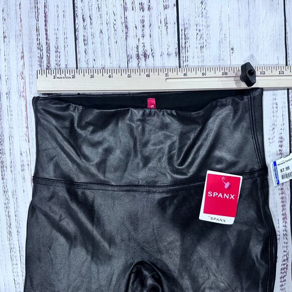 Spanx Faux Leather Leggings M Black High Rise Shaping Ankle - Picture 9 of 11
